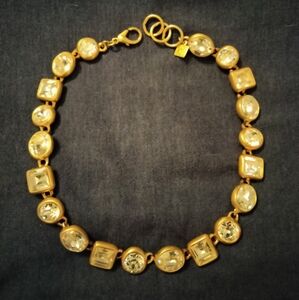 vintage ANNE KLEIN choker necklace matte brushed gold w/ big gems bling 80's90's